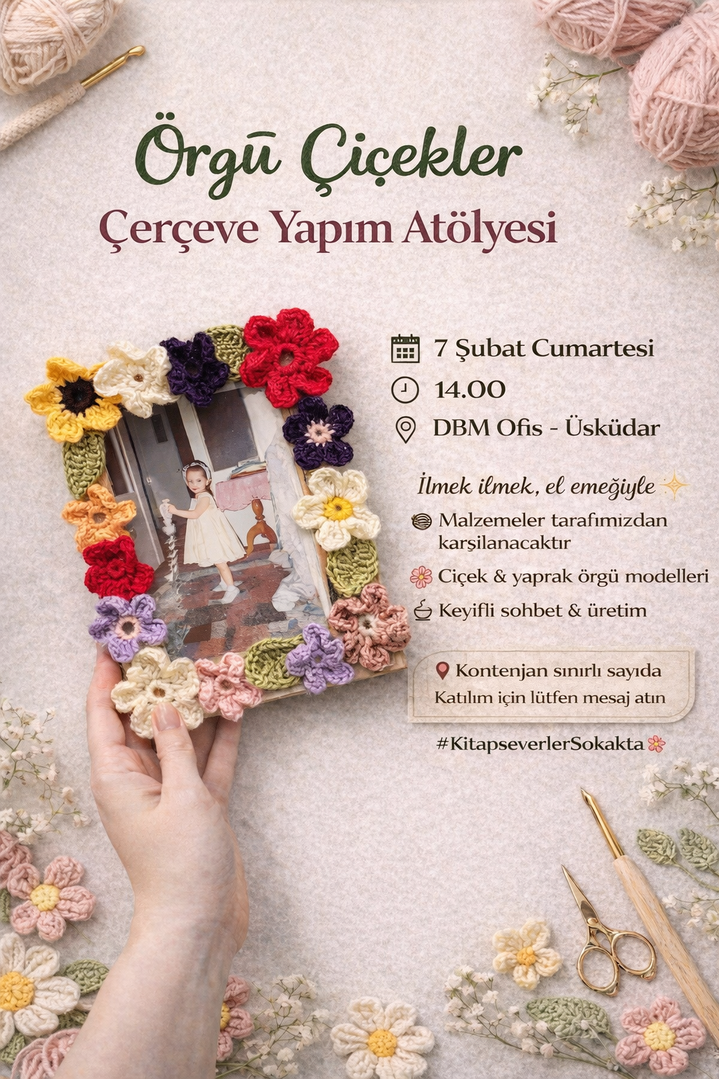 Örgü Çiçekler İle Çerçeve Yapımı